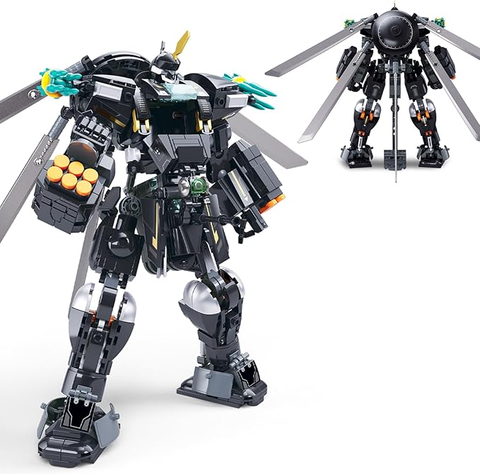 Mech Robot Transforming Building Blocks Set for Adults Black City Protector Mecha Model Action Figures Cool Creative Robots STEM Toys Gift for Teens Boys 545 Pieces
