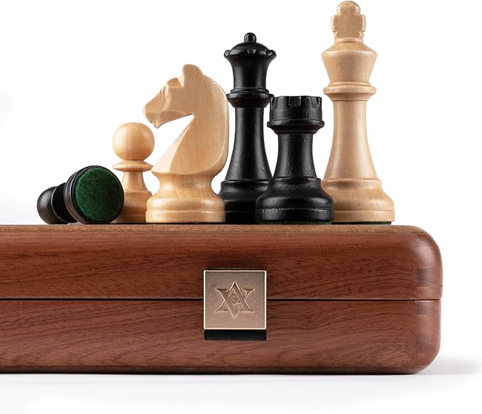 A&ampA Premium Folding Chess Board Game Set 15 Wooden Chess Board &amp 3 King Height Staunton Chess Pieces with 2 Extra Queens Portable Travel Chess Set (Natural Mahogany 15 Inches)