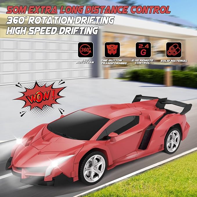 Transform Remote Control Car Toy for Kids 4 5 6 7 8 Remote Control Car for Boys 4-7 Transform Cars for Boys 4-6 Toy Car 5 Year Old Boy Toys for 3 4 5 6 7 8 9 10 11 12 Years Old Boy