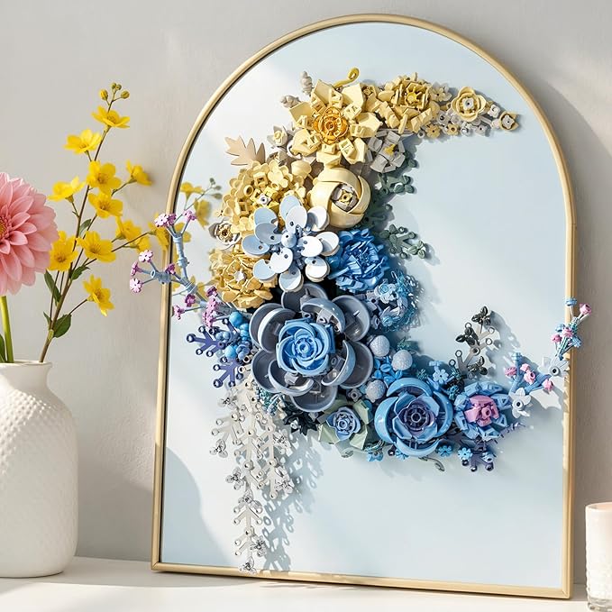 Blue Moon Flower Building Set Botanical Collection Kit for Adults Women Girls 14+ Crescent Moon Floral Wall Art Display for Home Office Table Decor Christmas/Valentines for Her
