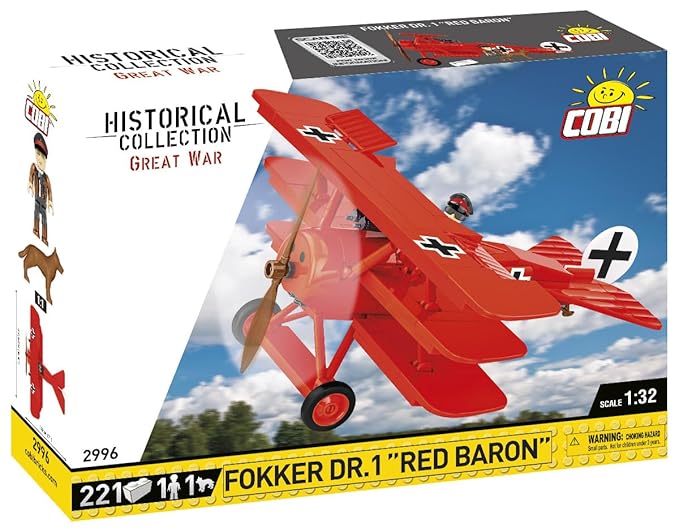 COBI Historical Collection: Great War Fokker DR.1 RED Baron Plane Building Set 221 Pieces
