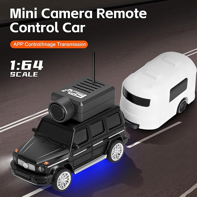 GoolRC WLtoys 6406-C Mini RC Car 2.4GHz 1:64 Scale FPV Remote Control Car with Camera 720P APP Control Rear Drive Vehicle with 2 Trailers and LED Lights for Adults (Black)