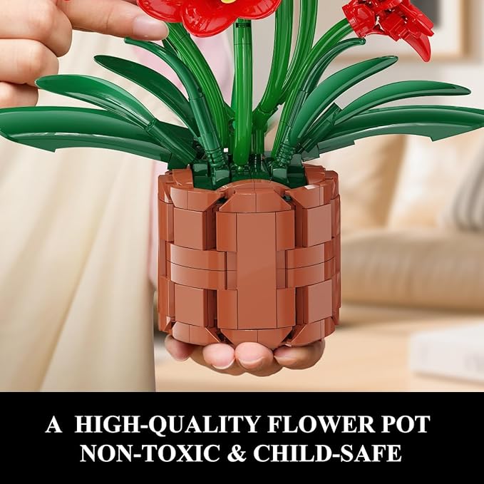 Amaryllis Flowers Bonsai Building Set Easter Botanical Collection Building Block Artificial Plant Kit Home Decor 503 PCS Flower Bouquet Bonsai for Her Adults Kids Boys Girls 12+