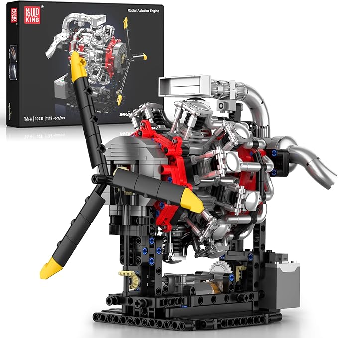 Mould King 10211 Aircraft Engine Model That Works 1147PCS Transmission Engine Battery/Motor Building Sets STEM Toy Gift for 14+ Teens &amp Adults V8 Engine Series for Display Collection