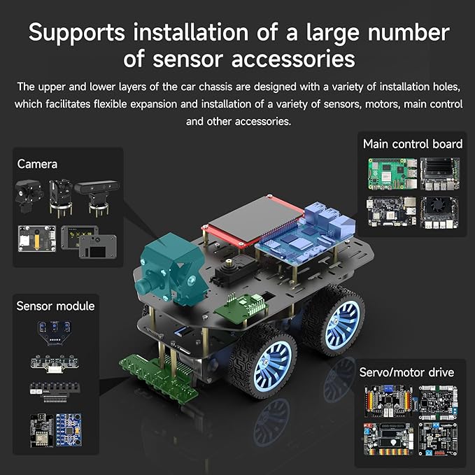 Yahboom 4WD Smart Chassis Car Kit with Aluminum Alloy Chassis520 Encoder Motor65mm WheelsRobotic Moving Platform (Black Unassembled) with Battery