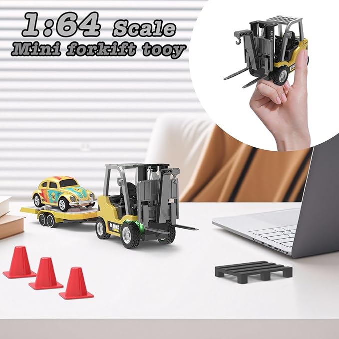1/64 RC Forklift ToyToys for 6 7 8 9 Year Old Kids Boys2 in 1 Transformable Lift Fork &amp Hook with Lights &amp SoundsRemote Control Car with TrailerRC Construction Toys Kids Gifts