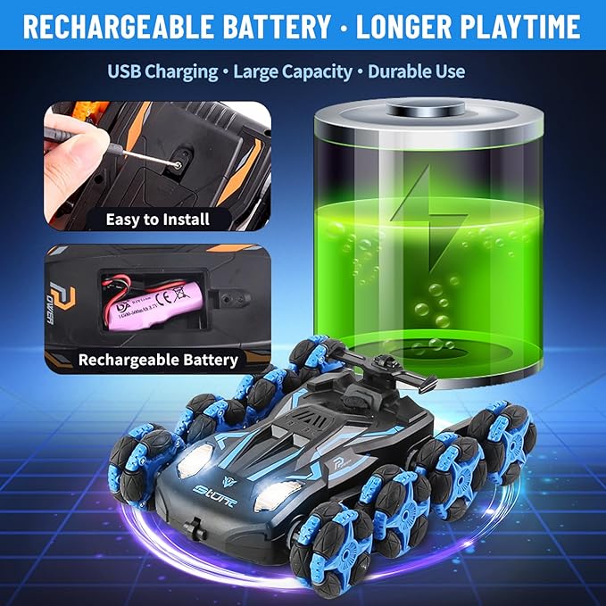 8WD Remote Control Stunt Car with Music Light Mist Spray RC Drift Car Toys for Kids 6+ 2.4GHz Remote Double Sided Driving 360° Spins Off-Road Stunt Vehicle Birthday Gifts for Boys Girls