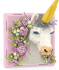 Pink Flowers Unicorn Animal 3D Wall Art Micro Mini Building Blocks Set Unique Home Wall Decor or Table Display No Compatible with Lego Ideal Gift Toy for Adults &amp Boys Girls 14+ (1349 PCS)