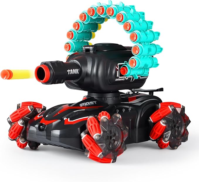 BOKSYUR Rc Car Shoot SoftBulletFits for NerfRc Tank That ShootsBattle ANK with Remote Control Tank That Shoots Foam Darts-Stunts16Foam Darts- Birthday Presents ForKids 7 8 9 10 11 Year Old（red）