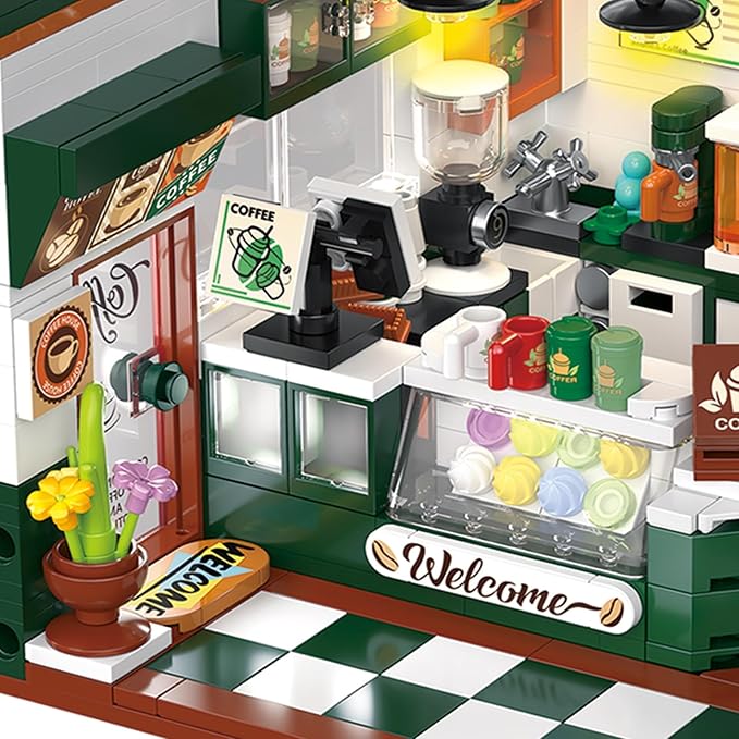 Friends House Building Block Set Bear Cafe Shop Business City View Small Brick Model Mini Construction Toy Hobbies Christmas Birthday Gift for Teens Children Kids Boys Girls 6+ 527pcs