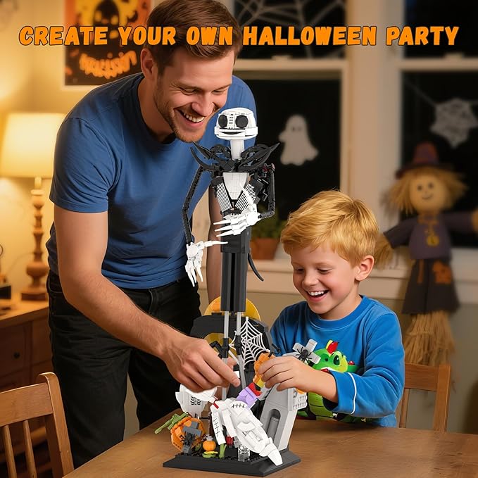 Horror Skull Building Set Before Christmas Haunted House Building Blocks Set Pumpkins and Skeleton Ghosts Halloween Christmas Building Toys Gifts for Movie Fans Adults