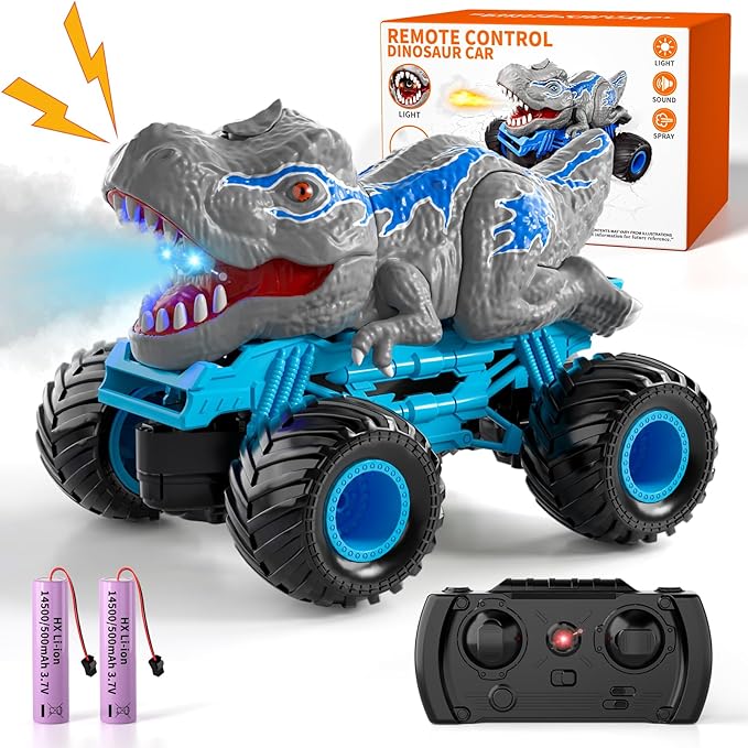 Bennol Remote Control Dinosaur Car for Boys Kids 2.4Ghz RC Dinosaur Truck for Toddlers Electric Hobby RC Car Toys with Light &amp Sound Spray Birthday for 3 4 5 6 7 8 Year olds Kids Boys