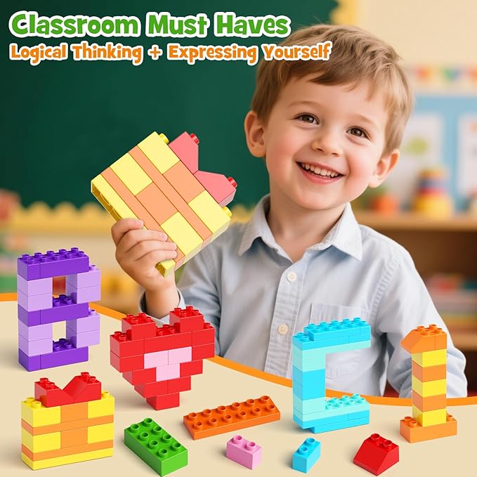 97PCS Building Blocks Set with Storage Box &amp Base Plate - STEM Educational Toys for Toddlers Kids Ages 3+ Compatible with Major Large Particle Building Block