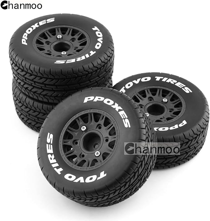 1/10 RC Short Course Truck Tires And Wheels With 12mm 14mm 17mm Hex 113mm 1/8 Rubber Tyres For 1/8 or 1/10 Scale On Road Car HSP Sonic 94102 GT PTG-2 Tamiya TT02 RC Racing Car 4PCS (Black A)