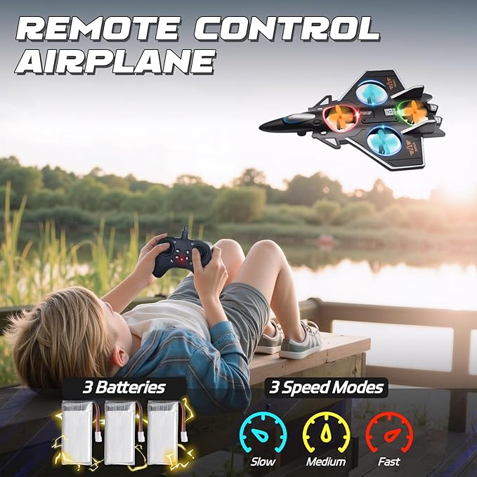 Snugzy Foam RC Plane Remote Control Airplanes for Kids 8-16 360° Flip Stunt Roll RC Airplane with Colorful Lights Airplane Toys Gifts for Boys