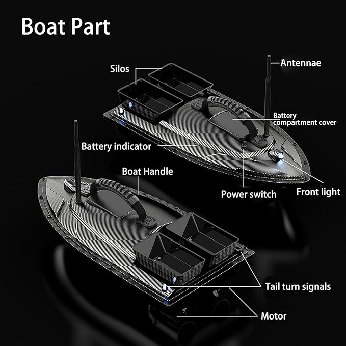 Zunate RC Fishing Bait Boat with for Pools and Lakes 1.5Kg Loading 500M Remote Control Fishing Boat Double Motor Dual Bait Automatic  Auto Return