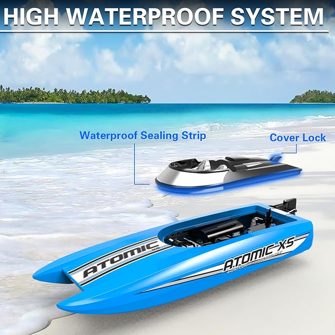 volantexrc Remote Control Boats for Pools and Lakes 20+MPH AtomicXS High Speed RC Boat for Adults Toy Boat Gifts with 2 Batteries &amp Reverse Function (795-5 Blue)