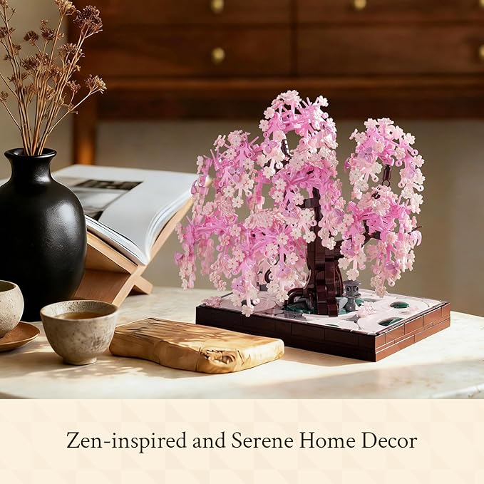 Wise Block Cherry Blossom Tree Building Block Set for Adult 900 Pcs Artificial Bonsai Tree Plants for Home Decor Adult Ages 18+Easter Gift for Women Set