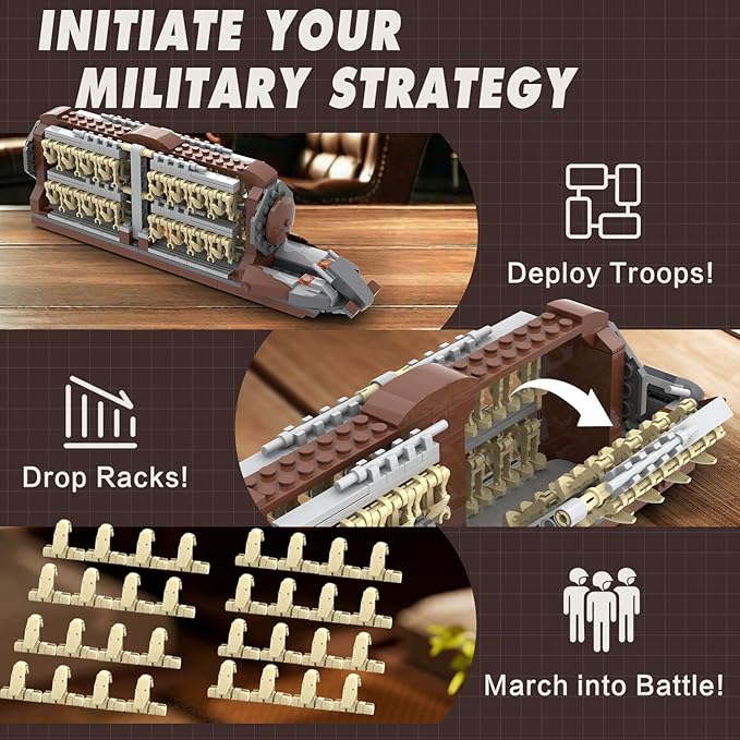 Battle Army Clone Platoon Attack Craft Building Set 537 Pieces with 32 Battle Soldiers and 2 Droideka Troop Carrier Building Toys Gift for Star Fans and Men