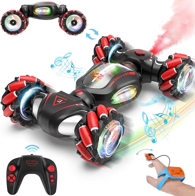 Gesture Sensing RC Stunt Car Toys for 6-12 Boys Girls Birthday Gifts for Kids 2.4Ghz 4WD Hand Controlled RC Car with Light &amp Music &amp Spray Double-Sided 360° Rotating
