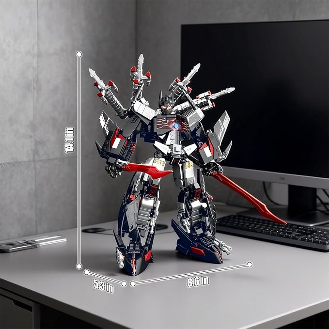 HIGH GODO Dark Defense Mech Robot Transforming Building Blocks Set for AdultsCity Warrior Justice Hero Soldier Mech Model Building Kit Cool Creative Robots Toys Gift for Teens 1013 Pieces