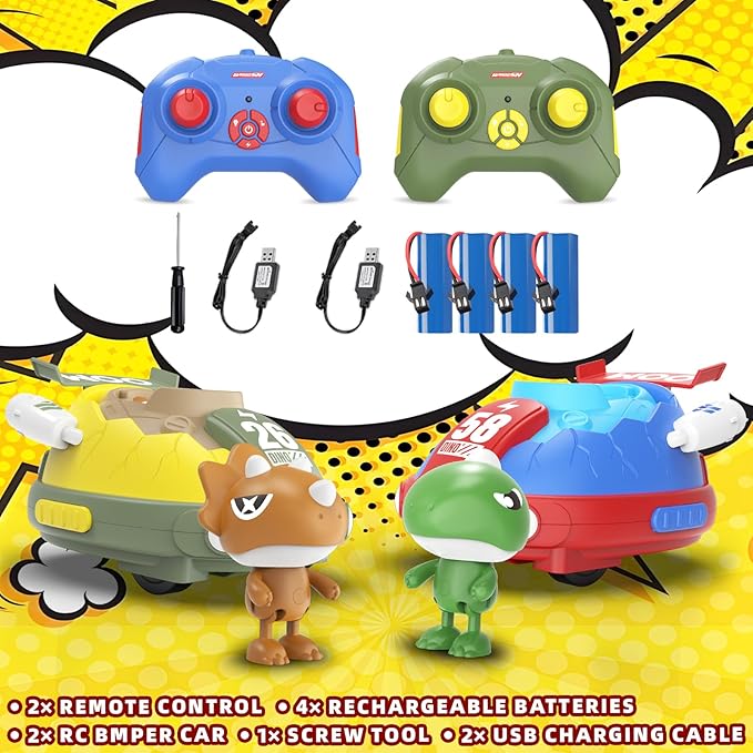 RC Bumper Cars Dinosaur Remote Control Car Set of 2 RC Ejecting Bumper Cars for Kids Toddlers 2.4 GHz Mini Car Toys Battle Race Toy with Light Music