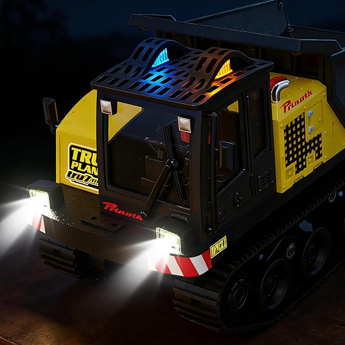 Pro-Grade Tracked Remote Control Dump Truck for Adult Metal Micro-Scale RC Construction Model with Gyro Straight-Line Assist Includes Portable Carry Case