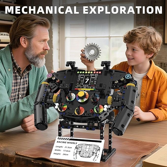 Racing Simulator Steering Wheel Building Set Mechanical Gaming Sim Racing Cars Driving Wheel Bricks with Moving Parts Gift for Adults to Build - 833 Pieces