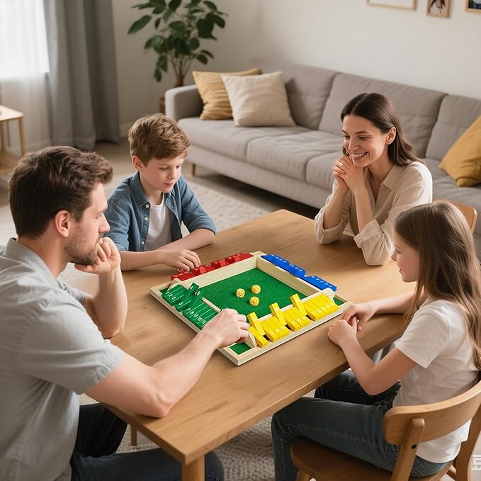 Upgrade Shut The Box Dice Game 1-4 Player Wooden Board Table Math Games with 16 Dices Classics Tabletop Version Games for Kids &amp Adults Home Classroom Party or Pub (14 Inches)