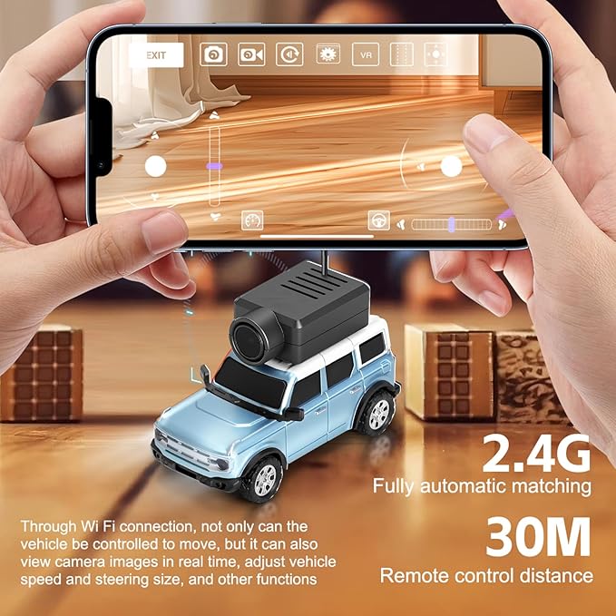 WLtoys Mini RC Car 1:64 Scale FPV RC Drift Car with 720P HD Camera 2.4GHz Transmitter and WiFi App Control with Gyro First Person Perspective Mini Racing Toys for Hobby RC(Blue)