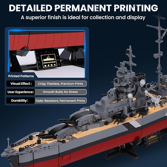 JMBricklayer Battleship Building Block Set for Adults 2537 PCS Large Bismarck Military Warship WWII MOC Battle Ship Boat Model 60015 for Home Office Decor Army Toy Gifts for Men Boys 14+