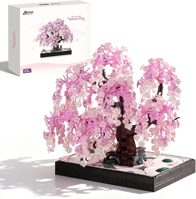 Wise Block Cherry Blossom Tree Building Block Set for Adult 900 Pcs Artificial Bonsai Tree Plants for Home Decor Adult Ages 18+Easter Gift for Women Set