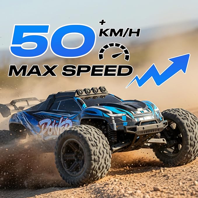 1:8 All Terrain Off Road RC Car 50KM/H Racing Drifting Climbing Monster Truck 2.4Ghz Remote Control LED Lights 2 Rechargeable 2600mAh Batteries Birthday