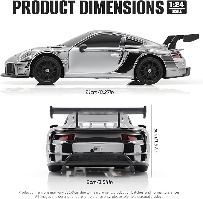 RC Drift Car 1:24 4WD Remote Control Cars Vehicle with LED Light2.4GHz 20KM/H High Speed RC Cars with Two Batteries &amp Drifting Tires Racing Sport Toy for Adults Boys Girls Kids Silve