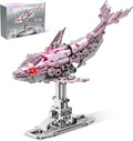Mechanical Dolphin Building Kit Hand Crank Building Toys with Moving Jaw Swimming Tail &amp Glowing Light Effects STEM Educational Toy &amp Unique Desk Decor for Ages 8+ &amp Adults Pink