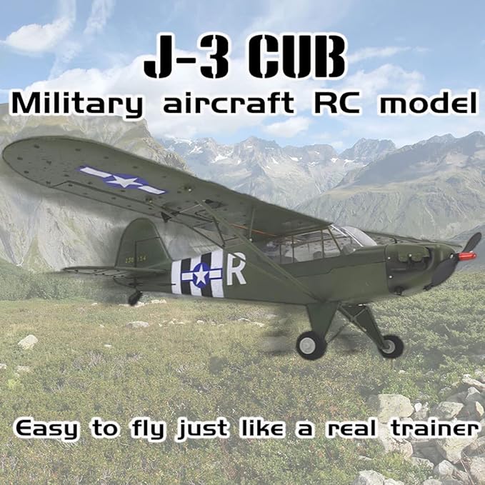 RC Plane 1/16 WWII Piper J-3 CUB RC 4CH Brushless Fixed-Wing Aircraft Model with Gyro Stabilization Outdoor RC Airplane for Beginner (RTF Version)