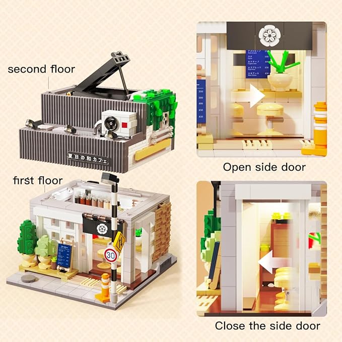 Japanese Summer Breeze Coffee House Building Block Set MOC City Café Shop with LED Lights Architecture Construction Model for Adults Teens Boys Girls (1108PCS)