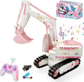 Pink RC Excavator 6 Channel 2.4Ghz RC Construction Vehicle1:24 Scale Pink Excavator Toy with 360° Rotation Light Sound and DIY Stickers Birthday Gift for Teens Adults (1 Battery)