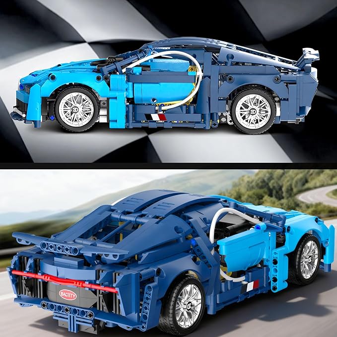 PIKARO Sports Car Building Blocks Set for Boys &amp Adults 1:14 MOC Collectible Toy Blue Race Car Model Kit Birthday Gift for Kids Teens Ages 8-14 (1144pcs)