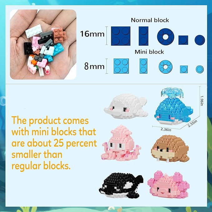 12 Pack Cute Ocean Sea Animal Mini Building Blocks Sets 2642 PCS Micro Mini Building Bricks Toy for Adults Party Favors for Teen Boys Girls 14+