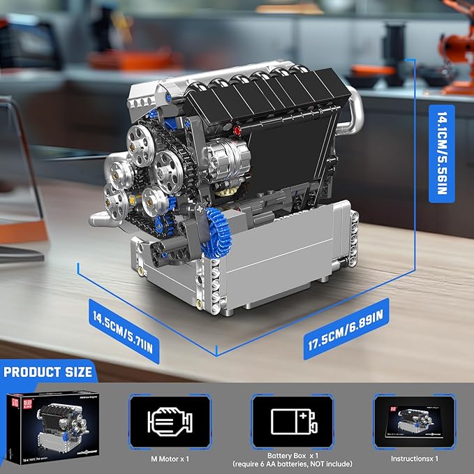 Mould King 10213 Car Engine Building Sets Intelligent Chip Drive Engine Model Kit That Runs Build Your Own STEM V8 Engine Model Toys for Adults Collections Home or Office Décor (744+ PCS)