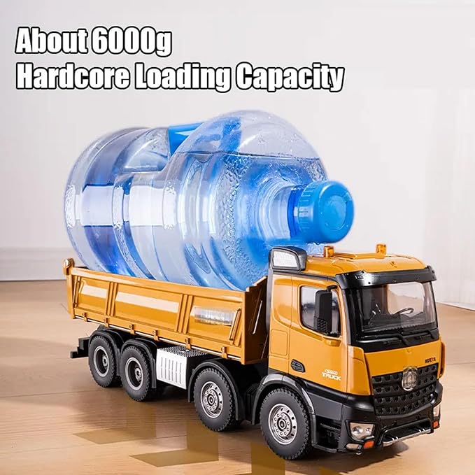 1:14 Scale RC Dump Truck 4WD 2.4Ghz RC Truck with Trailer 12CH RC Construction Vehicle with Light and Sound Four-Wheel Steering RC Toy Car for Boy Girl Birthday Gift