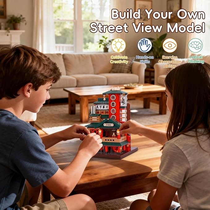 Oichy Chinese Street View Hot Pot Shop Mini Building Blocks MOC Construction Toy 1006 PCS Simulation Architecture Blocks Creative Building Sets for Adults Kids