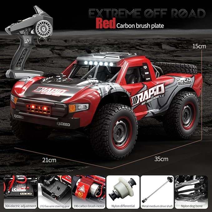 RC Cars 1:14 RC Truck 30 MPH 4WD Remote Control Car All Terrain Trophy Car for Adults Boys Teens Fast 50 Mins Play Off-Road RC Buggy Big Short Course Monster Truck with 2 Batteries (RTR)