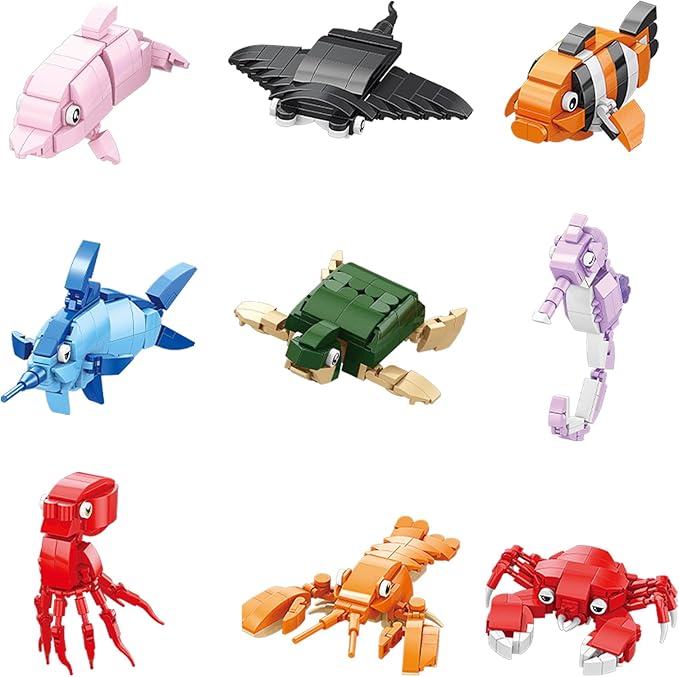 9 Packs Ocean Animals Building SetsParty Favors for Kids Goodie BagsSea Animals Mini Building Blocks for Birthday Party GiftGoodie Bags PrizeCake Topper