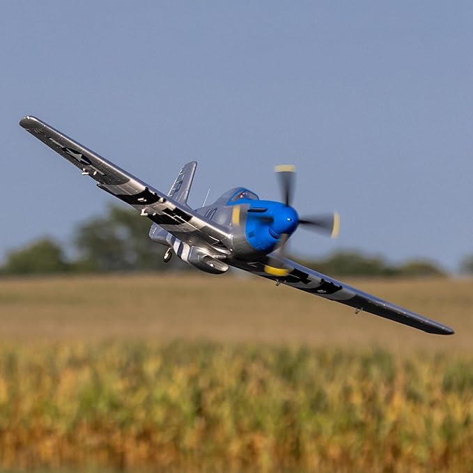 E-flite RC Airplane P-51D Mustang 1.2m BNF Basic Transmitter Battery and Charger Not Included with AS3X and Safe Select “Cripes A’Mighty 3rd” EFL089500