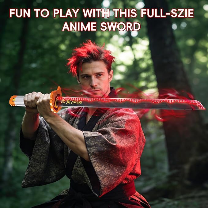 Anime Sword Building Set 790 Pieces Black Katana Model with Blue Scabbard &amp Stand Japanese Samurai Cosplay Prop Construction Toy Demon Hunter Style Gift for Teens &amp Adults