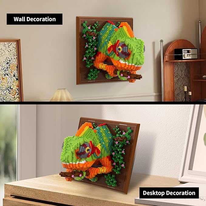 Chameleon Animal 3D Wall Art Micro Mini Building Blocks Set for Adults Unique Home Wall Decor or Table Display No Compatible with Lego Ideal Birthday Christmas Toy Gift for Teens (2688 PCS)