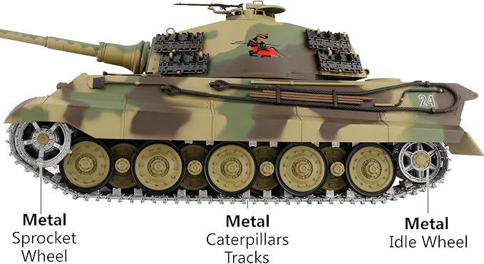 Modified Edition 1/16 2.4ghz Remote Control German King Tiger Henschel Tank Model(360-Degree Rotating Turret)(Steel Gear Gearbox)(3800mah Battery)(Metal Tracks &ampSprocket Wheel &amp Idle Wheel)