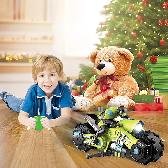 UNIQUE KIDS Remote Control Motorcycles - 360° Spinning Action High-Speed Racing Motorbike with LED Lights for Boys and Girls Green Color